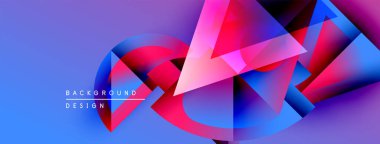 Soyut geometrik şekiller, canlı renkler, mavi eğimli arkaplan. Modern tasarım elementleri dinamik görsel etki yaratır.