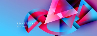 Soyut geometrik şekiller örtüşür, parlak mavi ve pembe renkler yaratır. Modern tasarım elementleri dinamik görsel deneyim önerir.