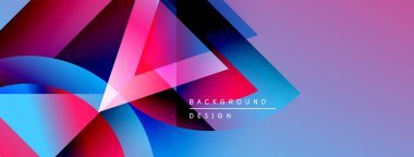 Soyut, canlı şekiller örtüşüyor, dinamik, renkli bir arkaplan oluşturuyor. Modern tasarım gradyanlar, eğriler, metin ögeleri içerir.