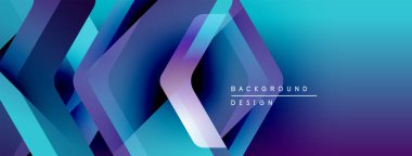 Soyut geometrik şekiller, canlı mavi mor gradyanlar. Modern tasarım, temiz çizgiler, dinamik kompozisyon. Arkaplan yapısı derinliği gösteriyor.