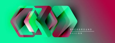 Soyut geometrik şekiller örtüşüyor, canlı renk eğimleri yaratıyor. Tasarım, deniz mavisi, morumsu ve koyu renk tonları içeriyor. Modern estetik.