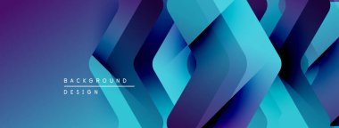 Soyut geometrik desen. Mavi, mor renkler dinamik katmanlar oluşturur. Arkaplan ve sunumlar için uygun modern tasarım.