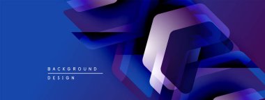 Soyut mavi tasarım katmanlı geometrik şekiller içerir. Renkler derinlik yaratır, modern estetik. Metin arkaplan tasarımı okur.