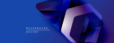 Soyut geometrik şekiller mavi arkaplanla örtüşür. Altıgenler katmanlı görsel efekt oluşturur, modern tasarım ögesi.