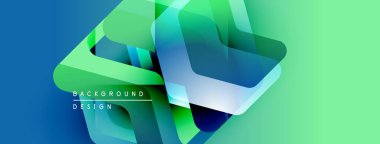 Soyut geometrik şekiller canlı mavi ve yeşil renkleri harmanlarlar. Modern tasarım teknoloji, yenilik, dinamik enerji öneriyor.