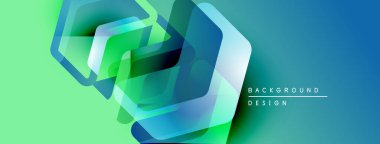 Soyut geometrik şekiller örtüşür, canlı yeşil mavi gradyan yaratır. Arkaplan ve sunumlar için modern tasarım ögesi.