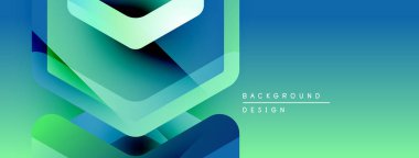 Soyut geometrik şekiller örtüşür, canlı bir değişim etkisi yaratır. Mavi, yeşil renkler tasarıma egemen, modern estetik.