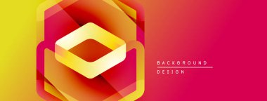 Soyut geometrik tasarım. Sarı, turuncu, kırmızı renkler katmanlı elmas şekli yaratır. Dijital projeler için modern arkaplan.