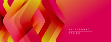 Soyut geometrik şekiller, canlı renklerin karışımı. Kırmızı, turuncu, sarı gradyanlar dinamik görsel efekt yaratır. Modern tasarım ögesi.