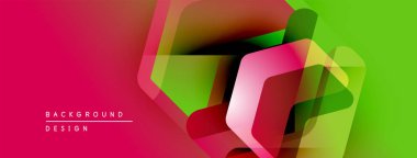 Soyut geometrik şekiller örtüşüyor, canlı renk eğimleri yaratıyor. Pembe, yeşil, sarı renkler tasarımda baskın. Modern, dinamik kompozisyon.