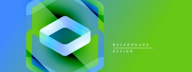 Soyut geometrik tasarım. Mavi, yeşil gradyanlar katmanlı etki yaratır. Arkaplan ve sunumlar için modern görsel öge.