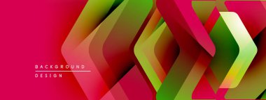 Soyut geometrik şekiller örtüşür, canlı bir değişim etkisi yaratır. Kırmızı, yeşil, sarı renkler tasarımda baskın. Modern, dinamik kompozisyon.