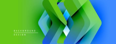 Soyut geometrik tasarım. Üst üste binen kareler dinamik görsel akış yaratır. Yeşil, mavi eğimler hareket ve derinliği gösteriyor. Modern estetik.