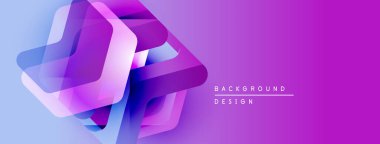 Soyut geometrik şekiller örtüşüyor, canlı mor, mavi bir eğim yaratıyor. Modern tasarım teknoloji ve yenilik öneriyor.