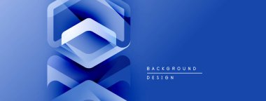 Soyut mavi tasarım katmanlı şekiller içerir. Gradyan etkisi derinlik yaratır, modern estetik. Metin arkaplan tasarımı okur.