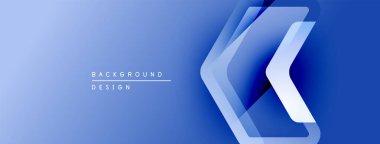 Mavi gradyan arka planda katmanlı semboller var. Sancaklar, başlıklar ve sunumlar için modern tasarım ögesi uygun. Minimalist estetik.