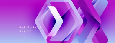 Soyut geometrik tasarım. Mor, mavi renkler katmanlı şekiller yaratır. Dijital projeler için modern arkaplan.