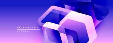 Soyut geometrik şekiller örtüşüyor, canlı mor ve pembe renkler yaratıyor. Arkaplan ve sunumlar için uygun modern tasarım.