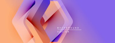 Soyut geometrik şekiller örtüşür, canlı bir değişim etkisi yaratır. Turuncu, mor renkler tasarımda baskın, modern estetik..
