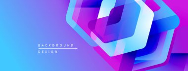 Soyut geometrik şekiller örtüşür, parlak mavi ve mor renkler yaratır. Modern tasarım teknoloji, yenilik, dinamik enerji öneriyor.