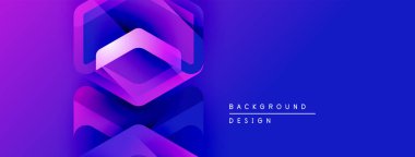 Soyut geometrik tasarım. Canlı mor, mavi renkler katmanlı etki yaratır. Modern, gösterişli görsel sunum.