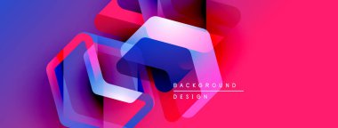 Soyut geometrik şekiller örtüşüyor, canlı pembe, mor renkler yaratıyor. Modern tasarım elementleri dinamik görsel deneyim önerir.