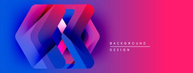 Soyut geometrik şekiller örtüşür, canlı bir değişim etkisi yaratır. Önce mora, sonra pembeye mavi geçiş. Modern tasarım ögesi.