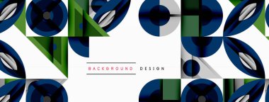 Soyut geometrik desen. Mavi, yeşil, beyaz şekiller tekrar ediyor. Arka planlar, dokular, sunumlar için modern tasarım öğesi. Basit, temiz estetik..