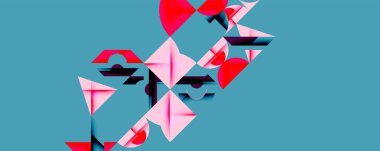 Soyut geometrik şekiller, pembe, kırmızı, siyah, tepe üstü. Modern tasarım, dinamik kompozisyon, keskin açılar, görsel ilgi.