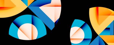 Soyut geometrik şekiller çakışıyor. Parlak turuncu, mavi, şeftali rengi baskın kompozisyon. Modern tasarım elementleri dinamik görsel etki yaratır.