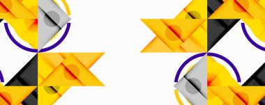 Geometrik desen tekrar eden şekiller içerir. Sarı, gri, mor renkler simetrik tasarım yaratır. Minimalist estetik, modern tarz.