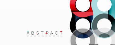 Geometrik şekiller örtüşüyor, renkli soyut tasarım yaratıyor. Çemberler modern estetik sunarak kompozisyona hükmediyor.