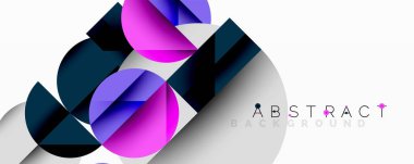 Modern soyut tasarım. Geometrik şekiller örtüşür, dinamik bileşim yaratır. Pembe, donanma, gri renkler görsel alana hakim..