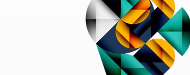 Soyut geometrik şekiller örtüşüyor, canlı renk kalıpları yaratıyor. Modern tasarım, eğimleri, açıları ve dokuları kullanır. Minimalist kompozisyon.