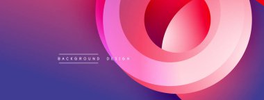 Soyut eğim arkaplanı. Üst üste binen daireler dinamik görsel efekt yaratır. Pembe, mor renkler kompozisyona hakim. Modern tasarım ögesi.