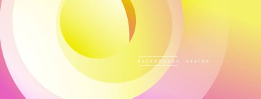 Soyut gradyan katmanlar dinamik dairesel şekiller yaratır. Yumuşak pembeler, sarılar kusursuz bir şekilde harmanlanarak modern tasarım elementini oluşturur..