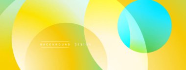 Soyut arkaplan özellikleri üst üste biniyor. Sarı, yeşil, mavi renkler modern tasarımı oluşturur. Yumuşak gradyanlar görsel ilgi sağlar.