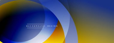 Soyut arkaplan özellikleri üst üste biniyor. Renkler mavi, sarı, beyaz. Modern tasarım akıcılığı ve derinliği çağrıştırıyor. Basit metin arkaplan tasarımı okur.