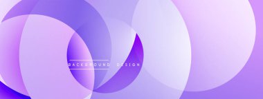 Soyut mor tasarım. Üst üste binen daireler dinamik görsel efekt yaratır. Gradyan gölgeler modern estetik sunuyor. Minimalist kompozisyon.