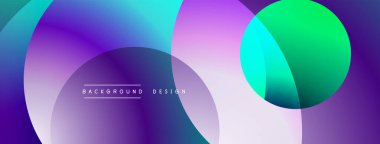 Soyut renkli çakışan daireler dinamik arkaplan oluşturur. Dereceli gölgeler mor, mavi ve yeşil renkleri harmanlıyor. Minimalist metin arkaplan tasarımı okur.