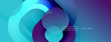 Soyut sıvı şekilleri örtüşür, parlak mavi ve mor renkler yaratır. Arkaplan ve sunumlar için modern tasarım ögesi.