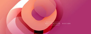 Soyut tasarım özellikleri üst üste binen daireler, gradyanlar. Pembe, kırmızı renkler kompozisyona hakim. Modern estetik, basit metin ögesi.