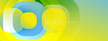 Soyut enerjik tasarım. Üst üste binen daireler dinamik değişim etkisi yaratır. Sarı, mavi, yeşil renkler kompozisyona hakim. Modern arkaplan dokusu.