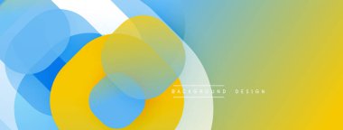 Soyut arkaplan özellikleri üst üste binen daireler, gradyanlar. Renkler arasında mavi, sarı, beyaz. Çeşitli projeler için modern tasarım ögesi.