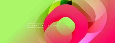 Soyut enerjik tasarım. Üst üste binen renkli şekiller dinamik akış yaratır. Gradyan renkler harmanlanarak modern arkaplan oluşturuyor.