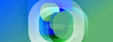 Soyut daireler örtüşüyor, parlak mavi, yeşil gradyanlar yaratıyor. Arka planlar ve sunumlar için modern tasarım öğesi. Yumuşak geçişler görünür.