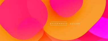 Canlı, soyut bir arkaplan. Üst üste binen daireler dinamik renk değişimleri yaratır, pembeler, portakallar kompozisyona hakim olur. Modern tasarım ögesi.