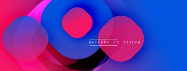 Soyut, enerjik daireler çakışıyor ve dinamik bir değişim etkisi yaratıyor. Pembe, mavi renkler kompozisyona hakim. Modern tasarım ögesi.