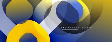 Soyut üst üste binen daireler, sarı, mavi, gri tonlarda. Modern tasarım, dinamik kompozisyon, gradyan etkileri mevcut. Basit arkaplan dokusu.