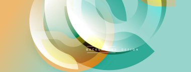 Soyut sıvı şekilleri üst üste binerek dinamik bileşim oluşturur. Yumuşak gradyanlar turuncu, deniz mavisi ve bej renklerini harmanlarlar. Minimum metin mevcut. Modern tasarım ögesi.